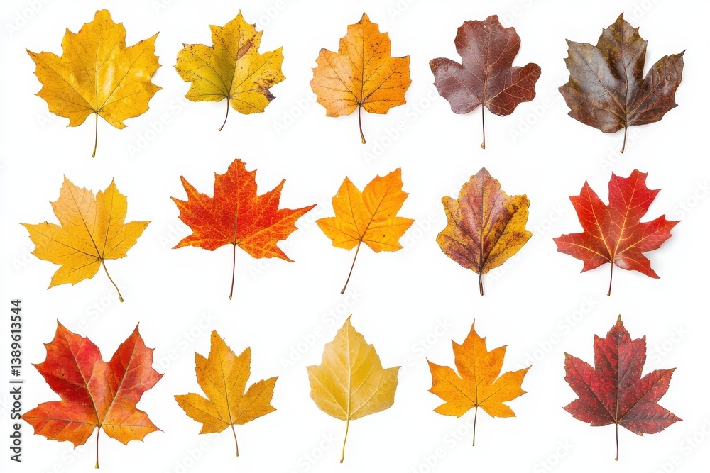 Vibrant autumn leaves collection showcasing nature s fall colors against a white background Vibrant autumn leaves collection showcasing nature s fall colors against a white background