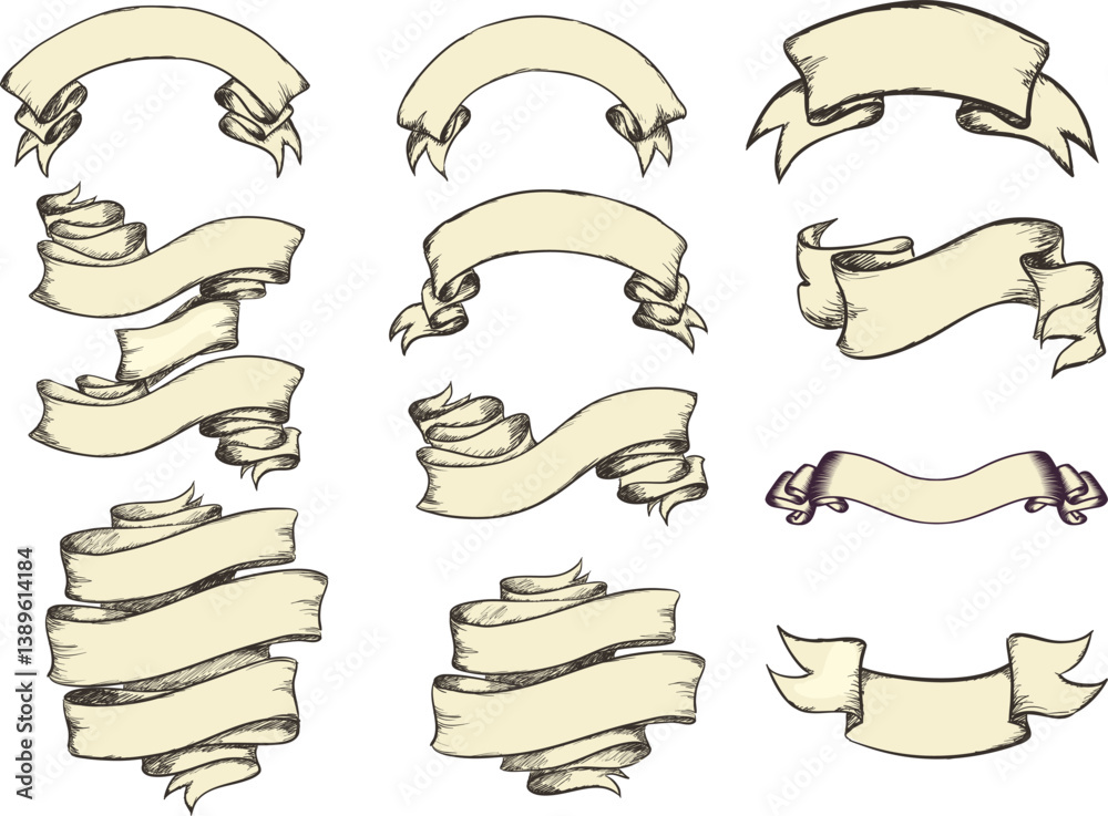 Ribbons collection. Ribbon banner vector art. Ribbons and banners. Flat ribbons. Set of Ribbons and banner. Banner illustration. Set of banner. Set of scroll ribbon, vintage. blank. retro