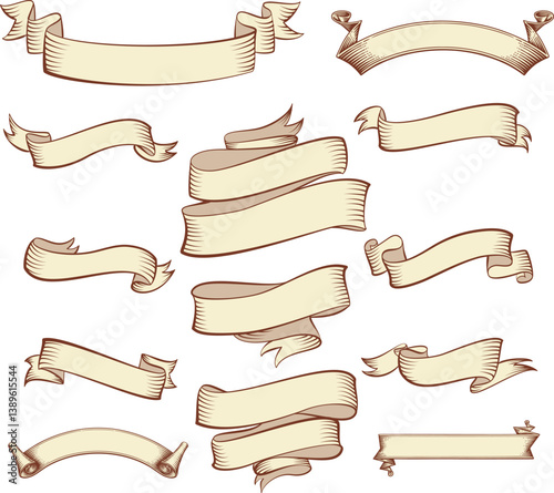 Ribbons collection. Ribbon banner vector art. Ribbons and banners. Flat ribbons. Set of Ribbons and banner. Banner illustration. Set of banner. Set of scroll ribbon, vintage. blank. retro