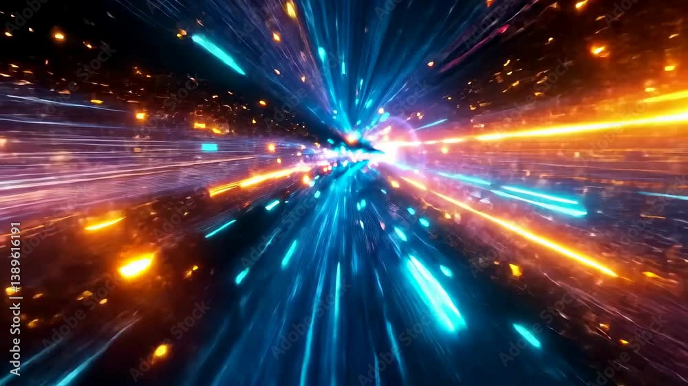 Dynamic journey through a vibrant cosmic vortex of speed and light, 4k video