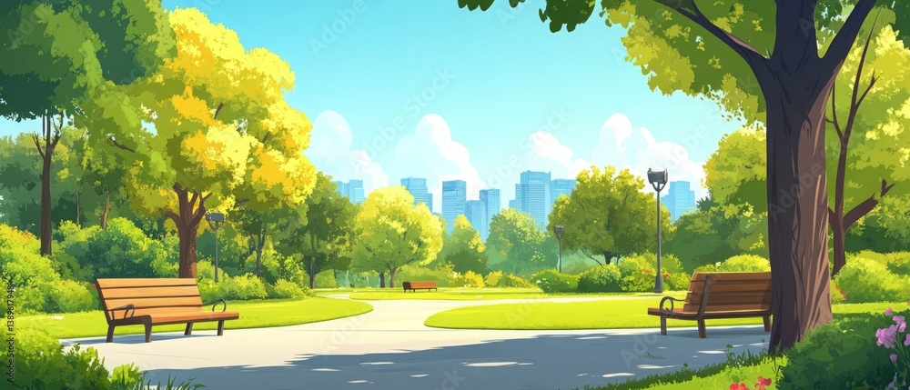 Modern city park illustrations in leisure time are depicted as isolated cartoons
