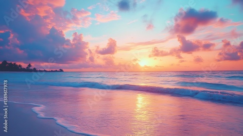 Serene Beach Sunset: Pastel Hues and Gentle Waves