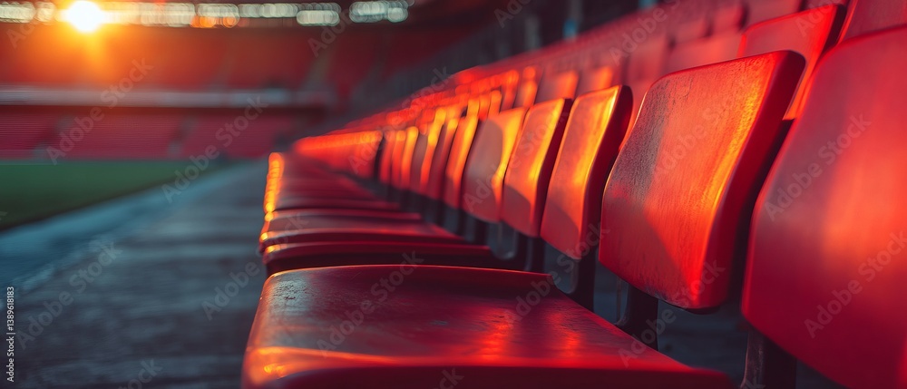 Bright red seating at the stadium in Liverpool. Red seats in the stands of the stadium