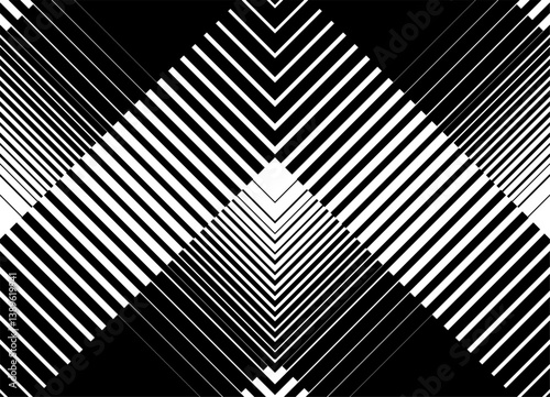 Modern striped vector pattern of rectangular geometric shapes in hi-tech style. Processor, Reflen glass blocks. Tiles. Trendy technological black and white background from lines. X letter
