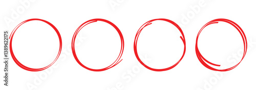 Hand drawn red circle, pen drawn circle, doodle circle vector illustration