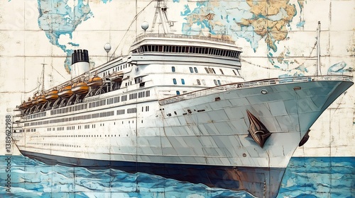Retro cruise ship bon voyage card nautical map background blank itinerary space with anchor graphic