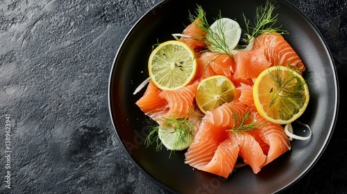 Elegant salad with smoked trout, frisée, citrus segments and fennel, fine dining styling, minimal background
