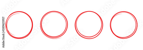 Hand drawn red circle, pen drawn circle, doodle circle vector illustration