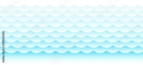 Stipple effect water waves. River, sea or ocean waves. Vector illustration.