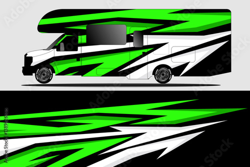 Wallpaper Mural Modern camper van with dynamic green and black graphic design parked against a neutral background Torontodigital.ca