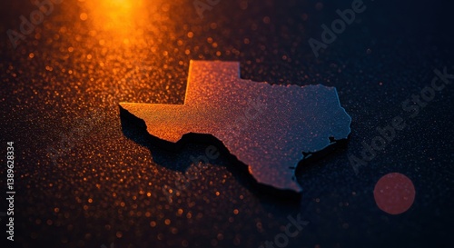 Texas Shape Silhouette on Dark Background with Orange Lighting