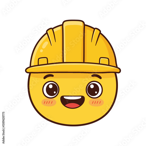 Cartoon emoji wearing hard hat vector illustration safety construction worker face