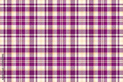 Classic plaid pattern in purple and cream. Ideal for backgrounds, textiles, or design elements needing a traditional, warm feel. Versatile texture.