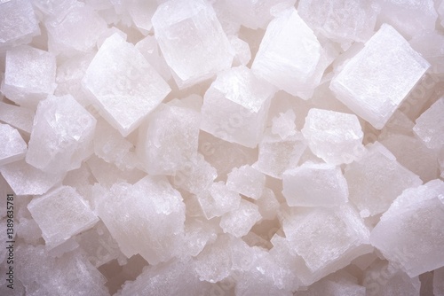 Crisp white cubes glisten, showcasing natural purity and texture