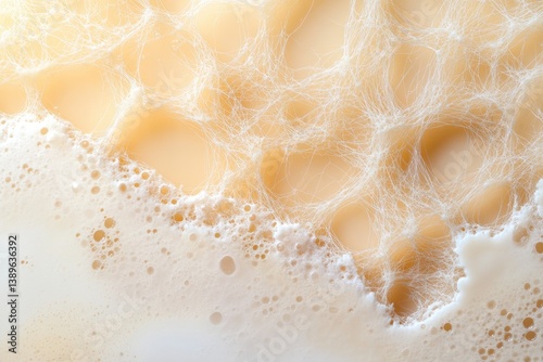 Creamy foam swirls create an inviting texture in this beverage c