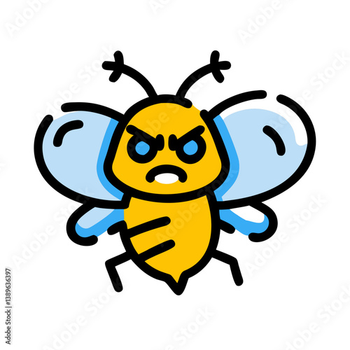 Vector illustration of an angry cartoon bee with raised wings and a frown, perfect for humorous or expressive beekeeping visuals.
