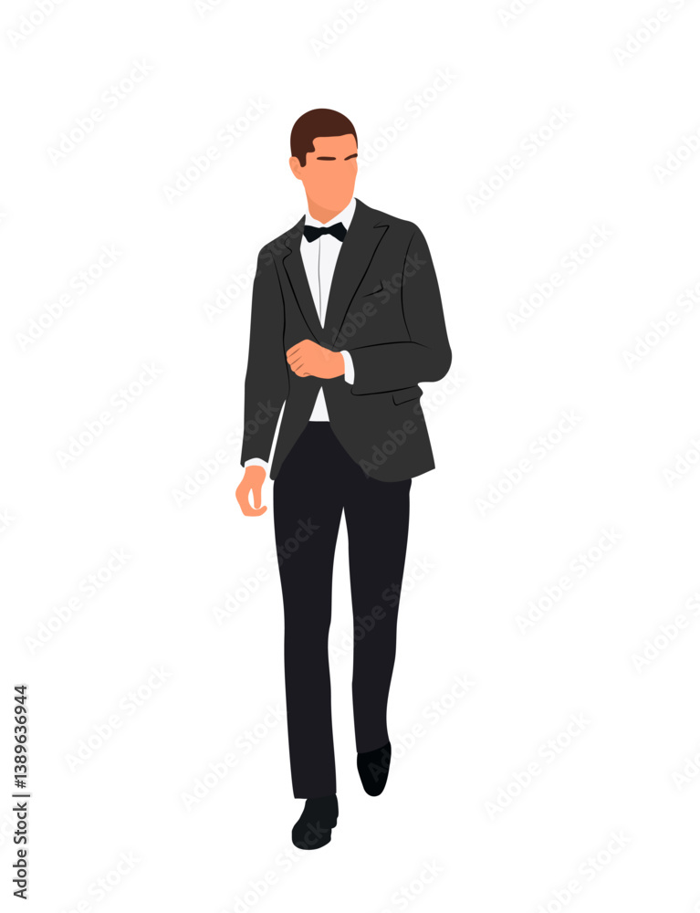 Fototapeta premium Elegant business man wearing formal tuxedo vector illustration isolated