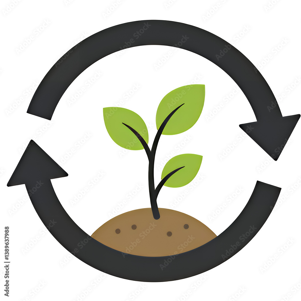 Obraz premium Isolated white and transparent background 3D rendering of a sprout with circular arrows, concept for eco friendly branding, sustainable growth, and recycling logos