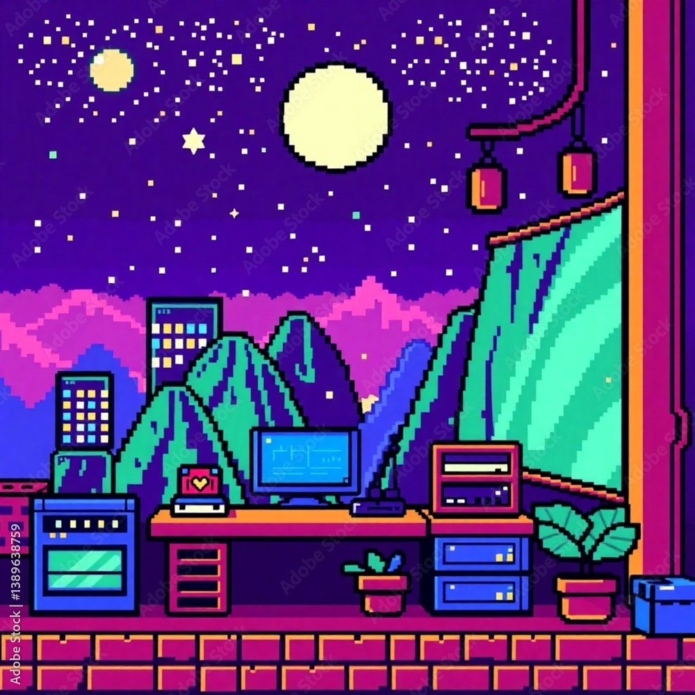 Obraz premium High-resolution stock photo 8-bit pixel art, professional commercial image, rich color palette, retro style, detailed pixels