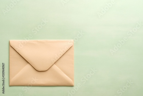 Envelope rests on soft green background, showcasing minimalistic
