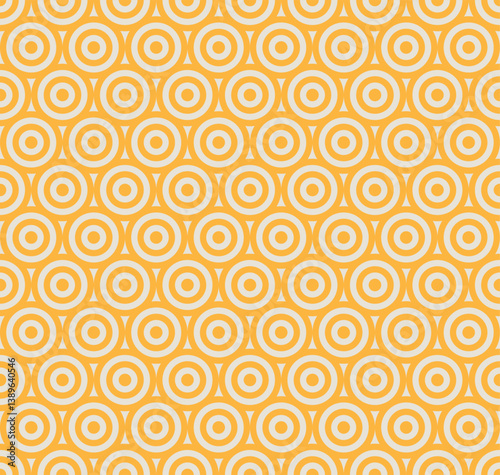 Bold mustard yellow geometric seamless pattern with repeating concentric circles, abstract radial retro design, vector symmetry background for stylish modern creative wallpaper and decoration