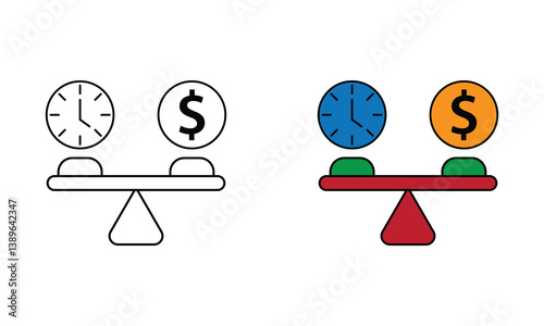 Scales And Dollar Coins Icon Set. Great for industry, web and business.