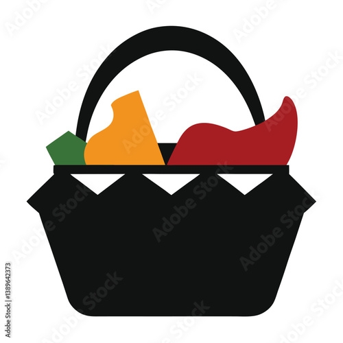 Colorful Farmer's Market Basket Icon Fresh Produce and Vegetables