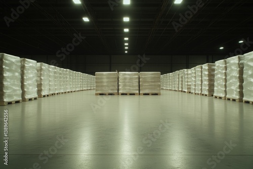 Spacious warehouse filled with neatly stacked pallets, showcasin