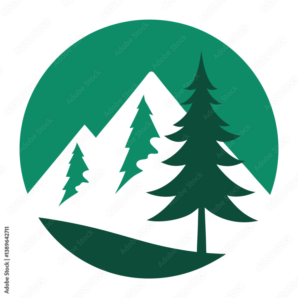 Obraz premium Majestic Mountain and Evergreen Forest Landscape Illustration