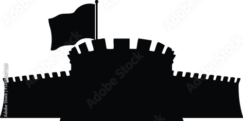 Roman Fort Ruins Black and White Illustration
