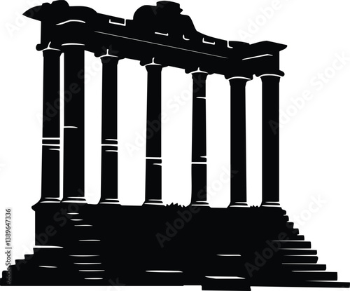 Black and white Illustration of Roman Ruins