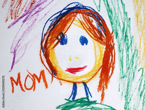 Colorful Child's Drawing of Mother: Celebrating Family Bonds with Creativity and Imagination in Playful Whimsical Art