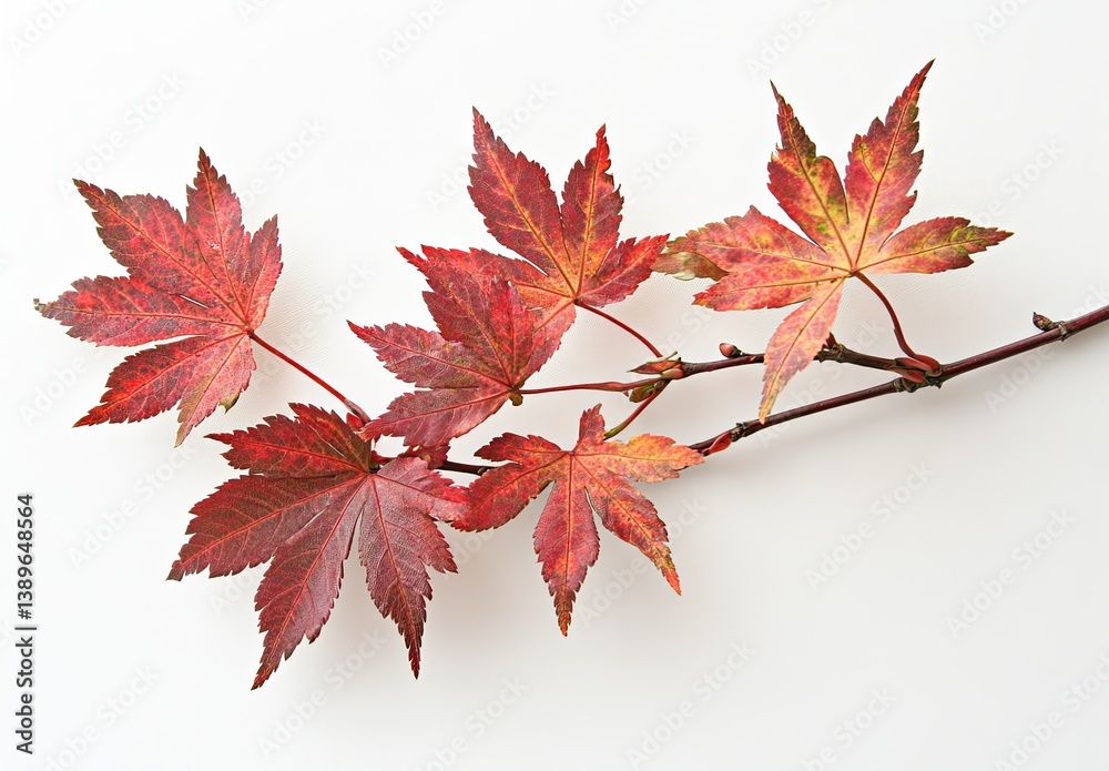 A branch of maple leaves, white background A branch of maple leaves, white background