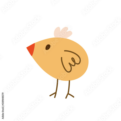 Cute chick vector sticker. Whimsical baby chicken clipart isolated on white background. Easter and farm animals concept.