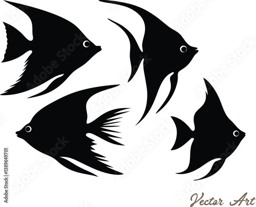 Set of angelfish vector silhouette, icon, illustration on a white background