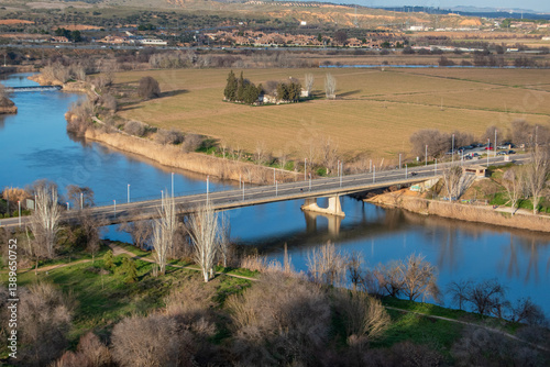 Modern bridge for vehicular traffic over the Tagus River in Toledo, Spain