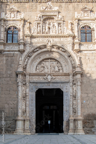 Stone facade and Plateresque entrance of the Santa Cruz Museum in Toledo, Spain