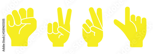 hand icon in yellow, victory, pointing sign