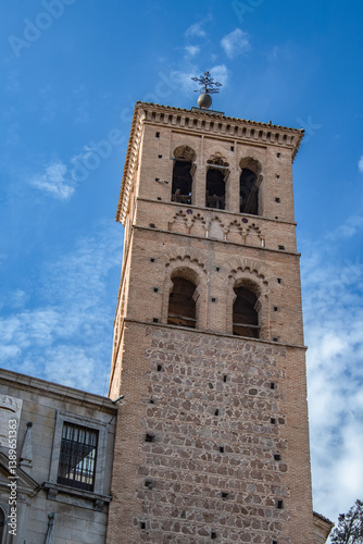 Mudejar style brick tower of the church of San Roman in Toledo. Spain
