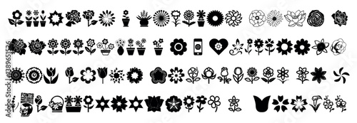 Collection of beautiful flower art icons on a white background