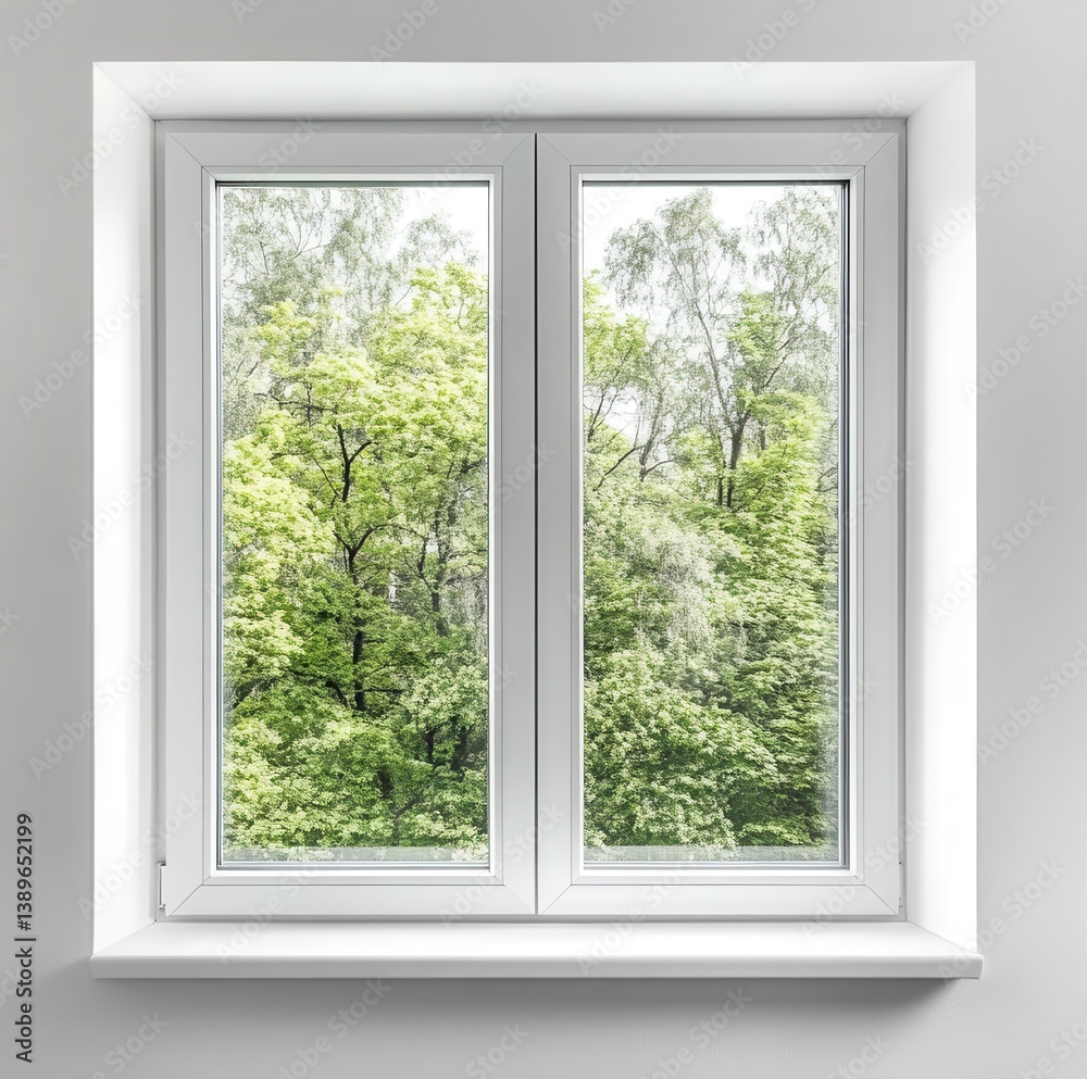 Contemporary window with green tree look isolated on white background Contemporary window with green tree look isolated on white background
