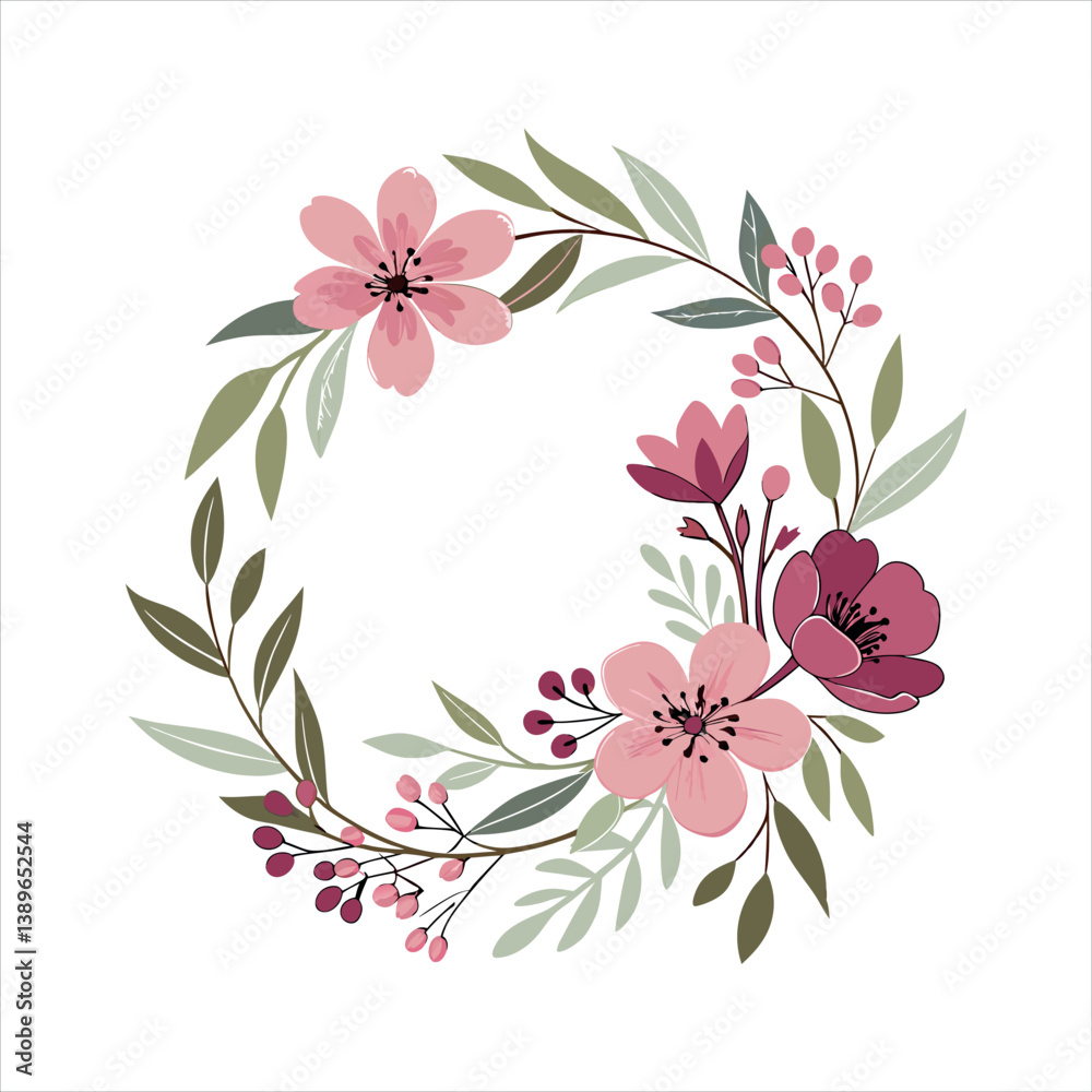 Obraz premium Elegant floral wreath frame with pink and beige flowers images