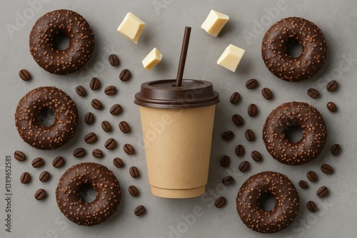 Delightful Chocolate Donuts and Coffee Create a Perfect Snack Moment in a Coz...