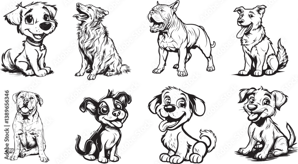 a big dog facing front with its mouth open, bold black lines, simple style, few details, a big dog facing front with its mouth open, bold black lines, simple style, few details,