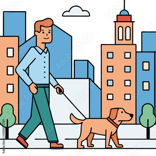 a man is taking the dog out isolated on transparent white background, png, svg. 