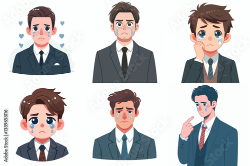 vector of a man in a suit crying