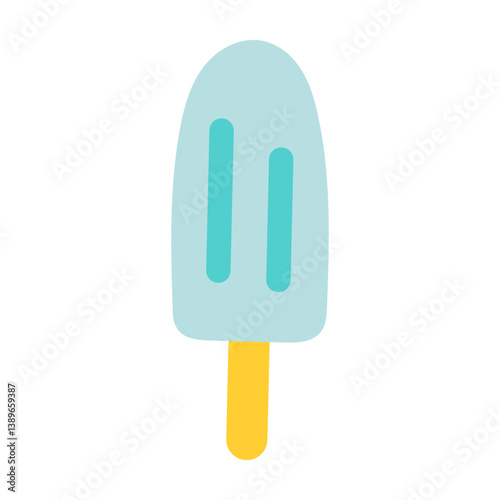 A cartoonish blue ice cream cone with a yellow stick. The ice cream is in the middle of the cone and the stick is sticking out of the top