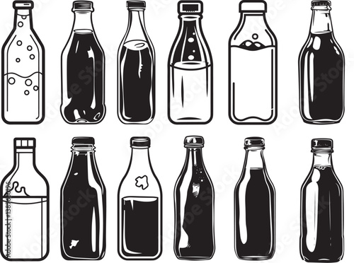 Milk bottle icon linear black on white background
