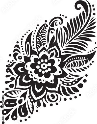 Black and White Mehndi Design Vector | Intricate Henna Art Illustration