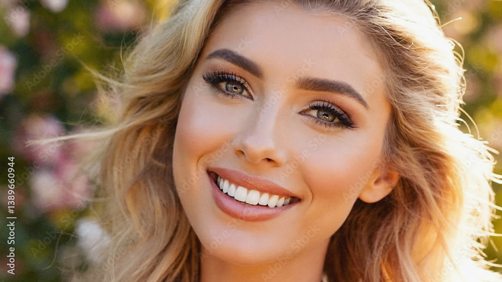 A close-up shot of a woman with blonde hair, ideal for use in beauty or lifestyle content